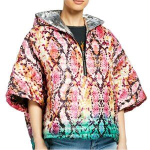THINK ROYLN Women's Quilted Python-Print Puffer Poncho Ski Jacket Size XS/S